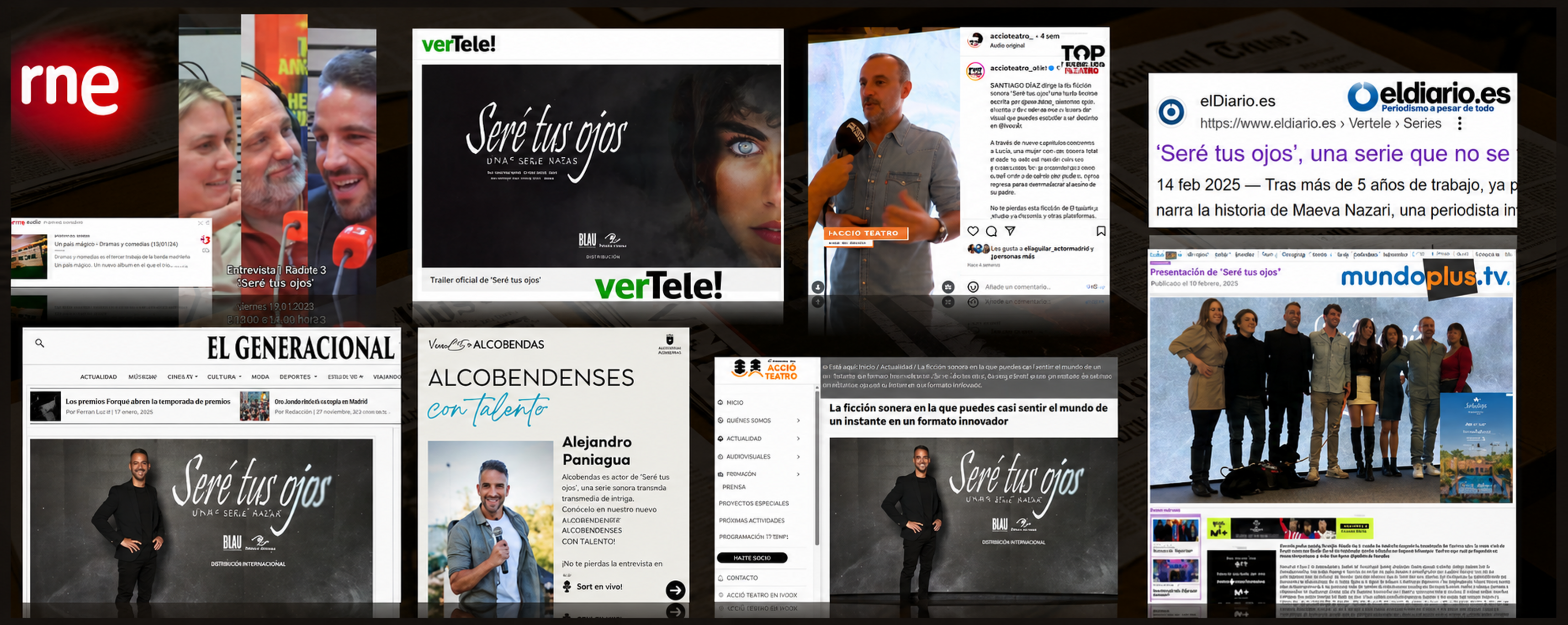 Mosaico de publicaciones y entrevistas dedicadas a Seré tus ojos