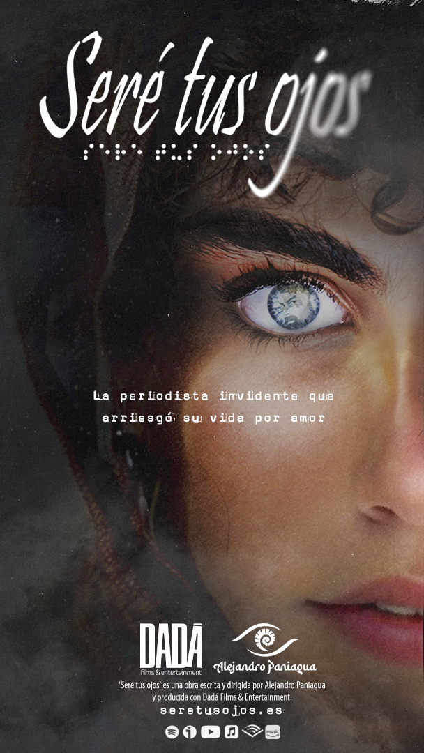 Carátula de la primera temporada de Seré tus ojos, con el rostro de Maeva y uno de sus ojos como motivo central